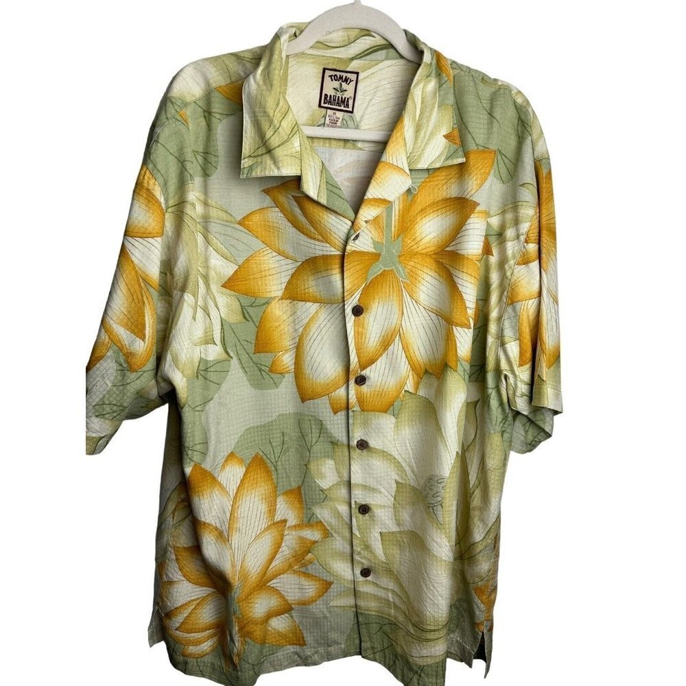 Tommy Bahama Mens 100% Silk Hawaiian Tropical Floral Short Sleeve‎ Shirt Sz XL
